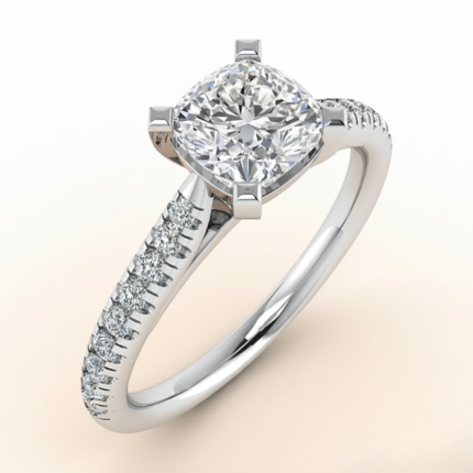Cushion Flat-Claw Side Stone Solitaire Ring