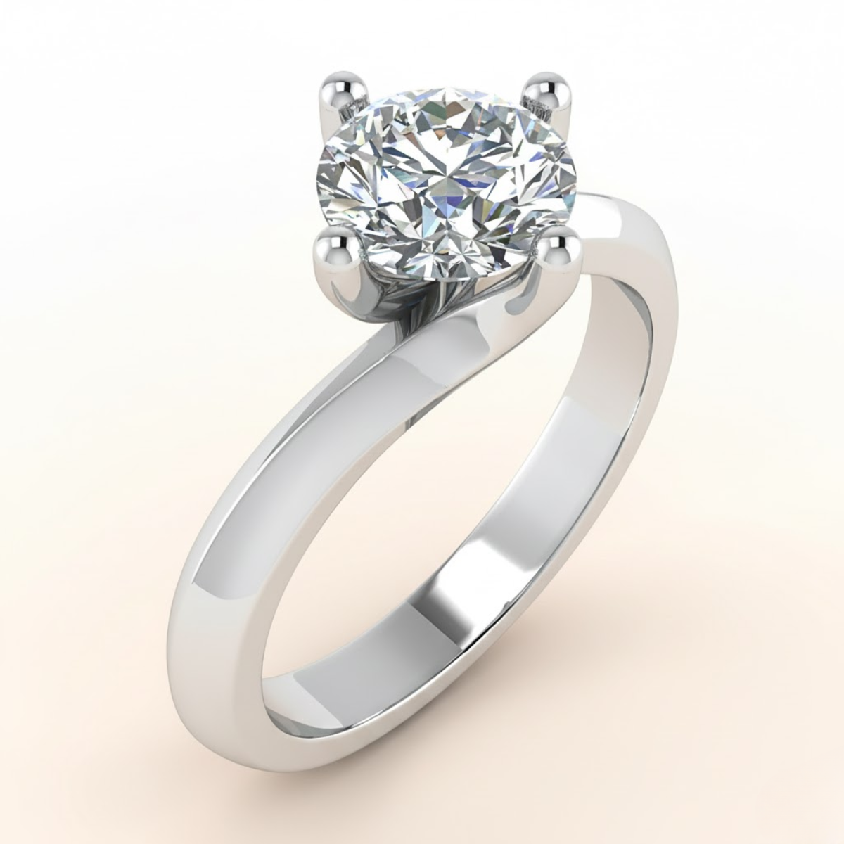 Twisted Knife-Edge Compass Four-Prong Solitaire Ring