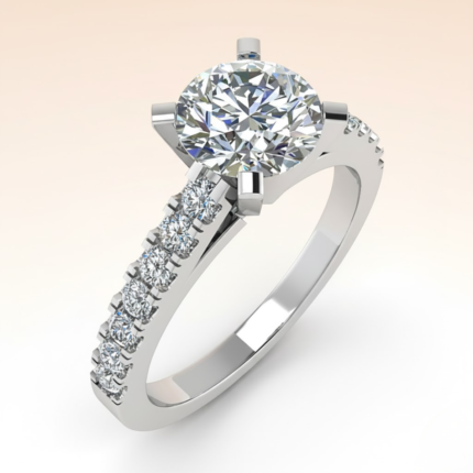 Round V-Claw Side Stone Solitaire Ring
