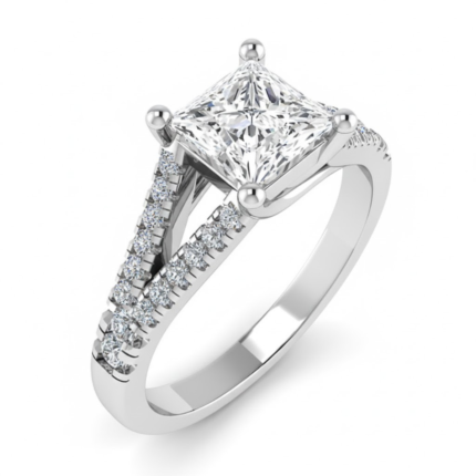 Celestia Princess Cut Split-Shoulder Side Stone Solitaire Ring