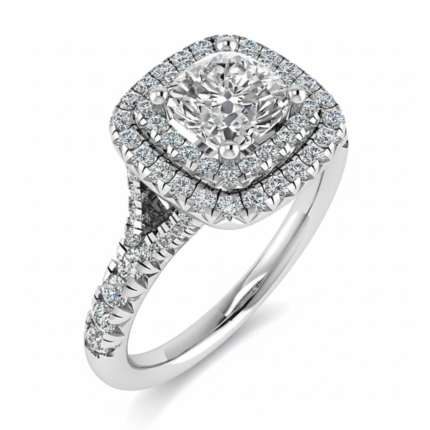 Cushion Double Halo Side Stone Ring