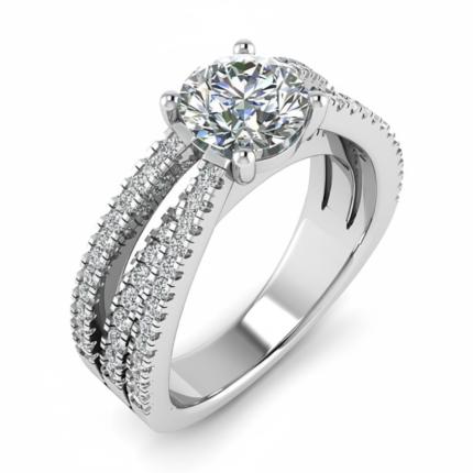 Round Triple-Row Split Shoulder Solitaire Ring