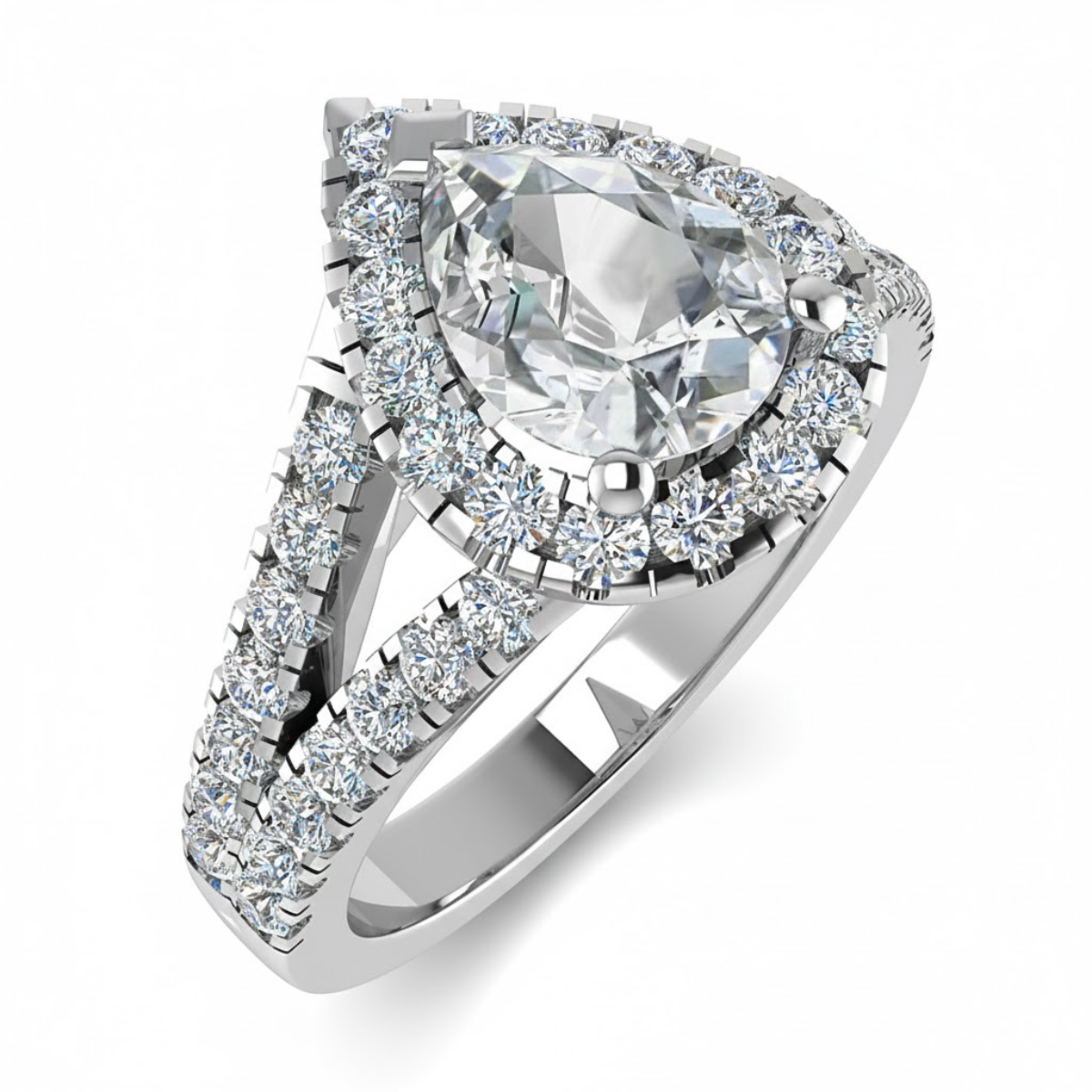 Aurielle Pear Halo Double-Row Split Shoulder Solitaire Ring