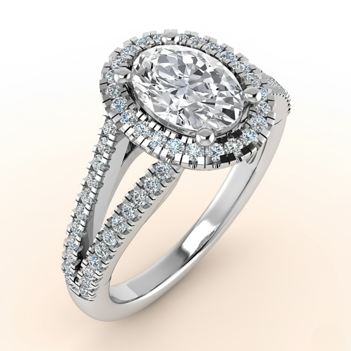 Oval Halo Split-Shoulder Solitaire Ring