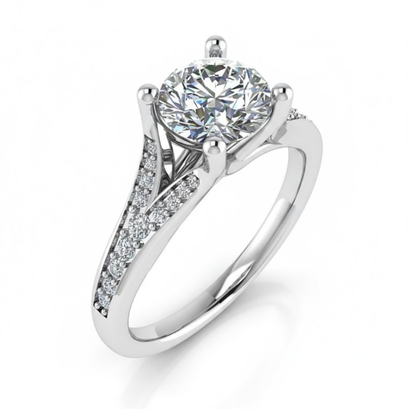 Crystara Split-Shoulder Side Stone Solitaire Ring