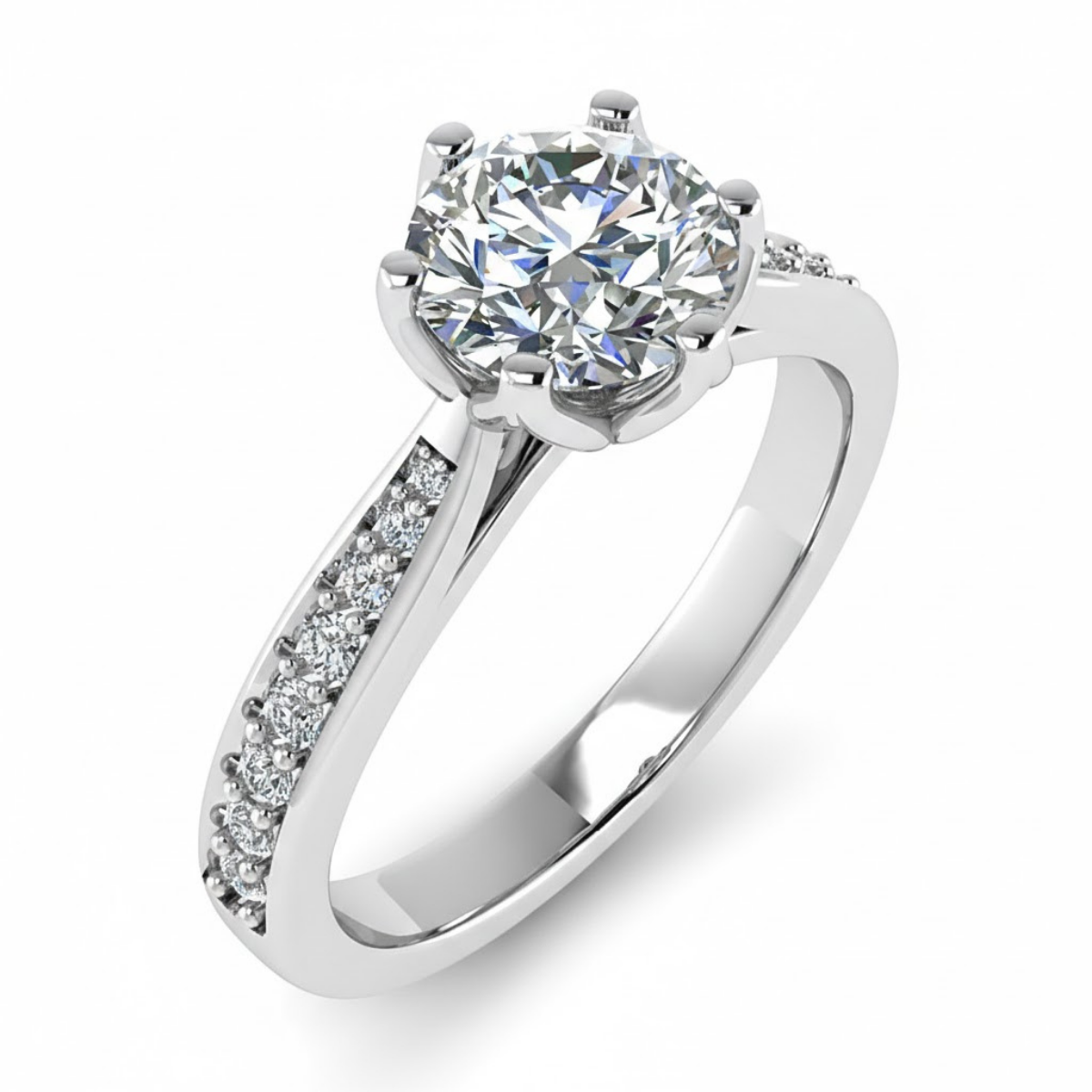 Round Six-Claw Tulip Side Stone Solitaire Ring